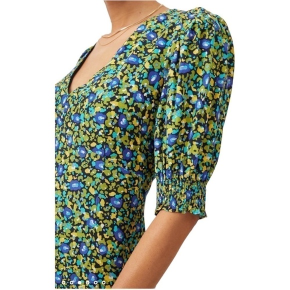 Rails Roma V Neck Short Puff Sleeve Abstract Floral Garden Print Mini Dress NEW - Picture 7 of 13
